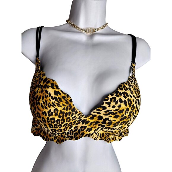 Victorias Secret Leopard Print Embrace Push-Up Bra 38D Nylon Blend - Picture 1 of 6